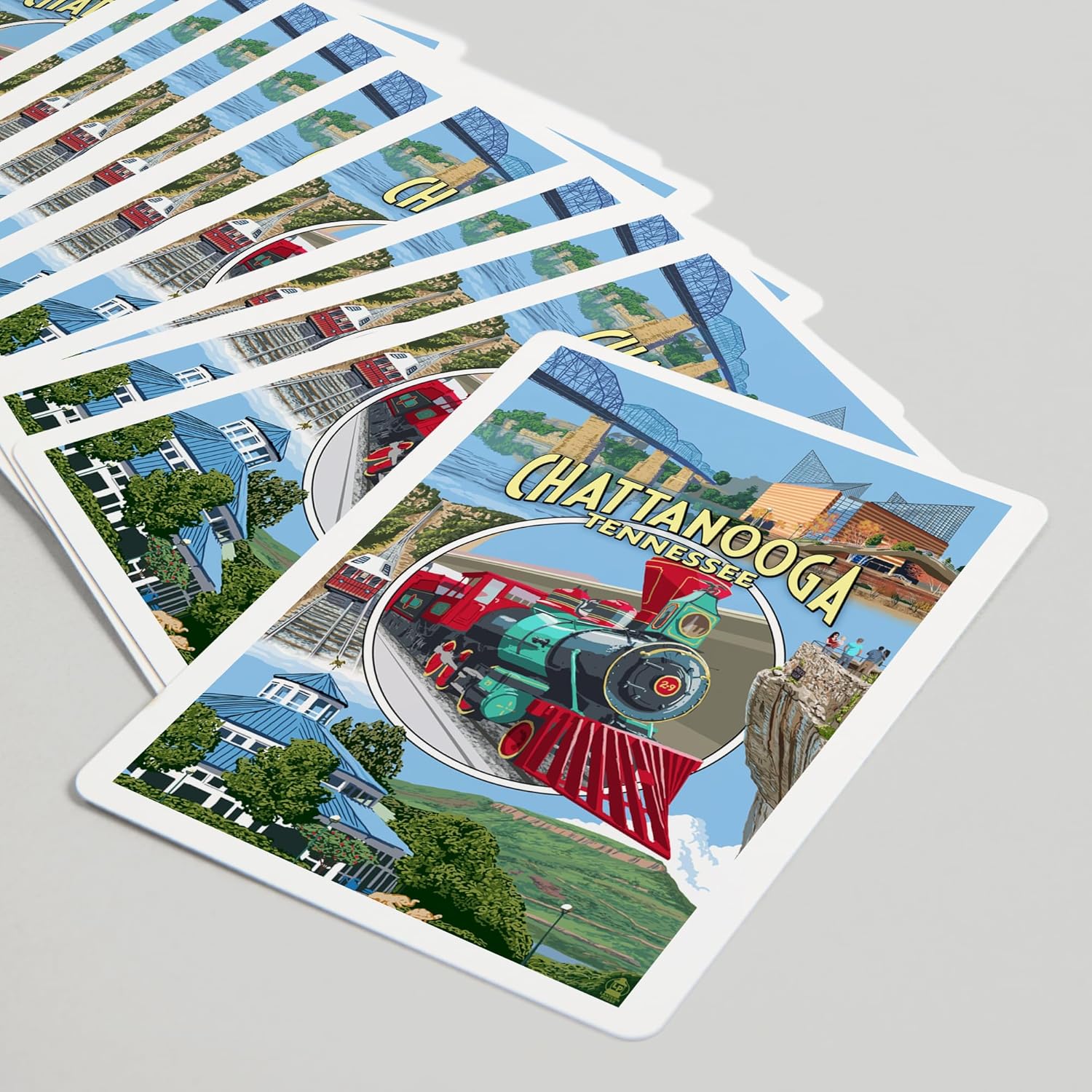 Lantern Press Chattanooga, Tennessee, escenas de montaje (52 cartas de juego, baraja de cartas de tamaño póquer con comodines)