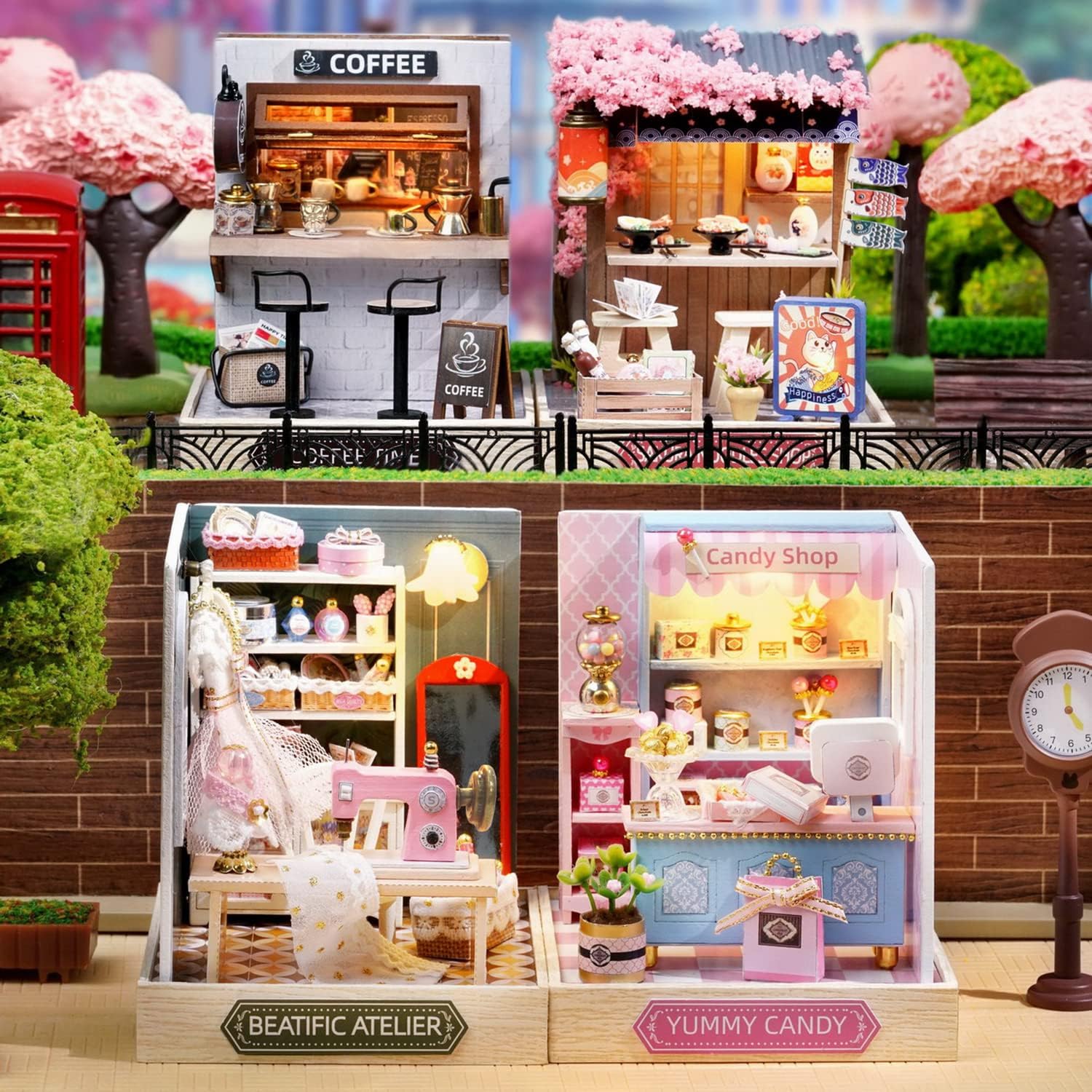 Roroom Kit de casa de muñecas en miniatura y muebles, modelo de casa de muñecas de madera 3D con cubierta a prueba de polvo y LED, idea creativa de