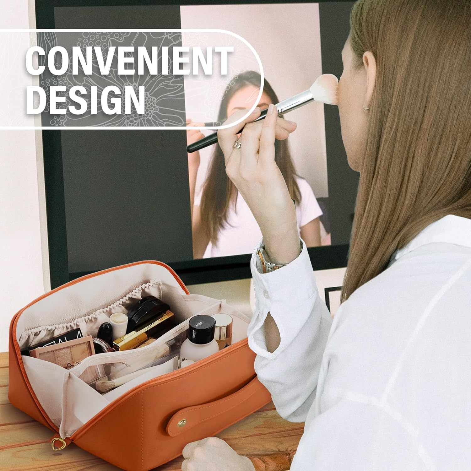 Bolsa de maquillaje organizador de cosméticos de viaje bolsa de aseo de viaje de gran capacidad para mujer, bolsa de cosméticos impermeable con asa