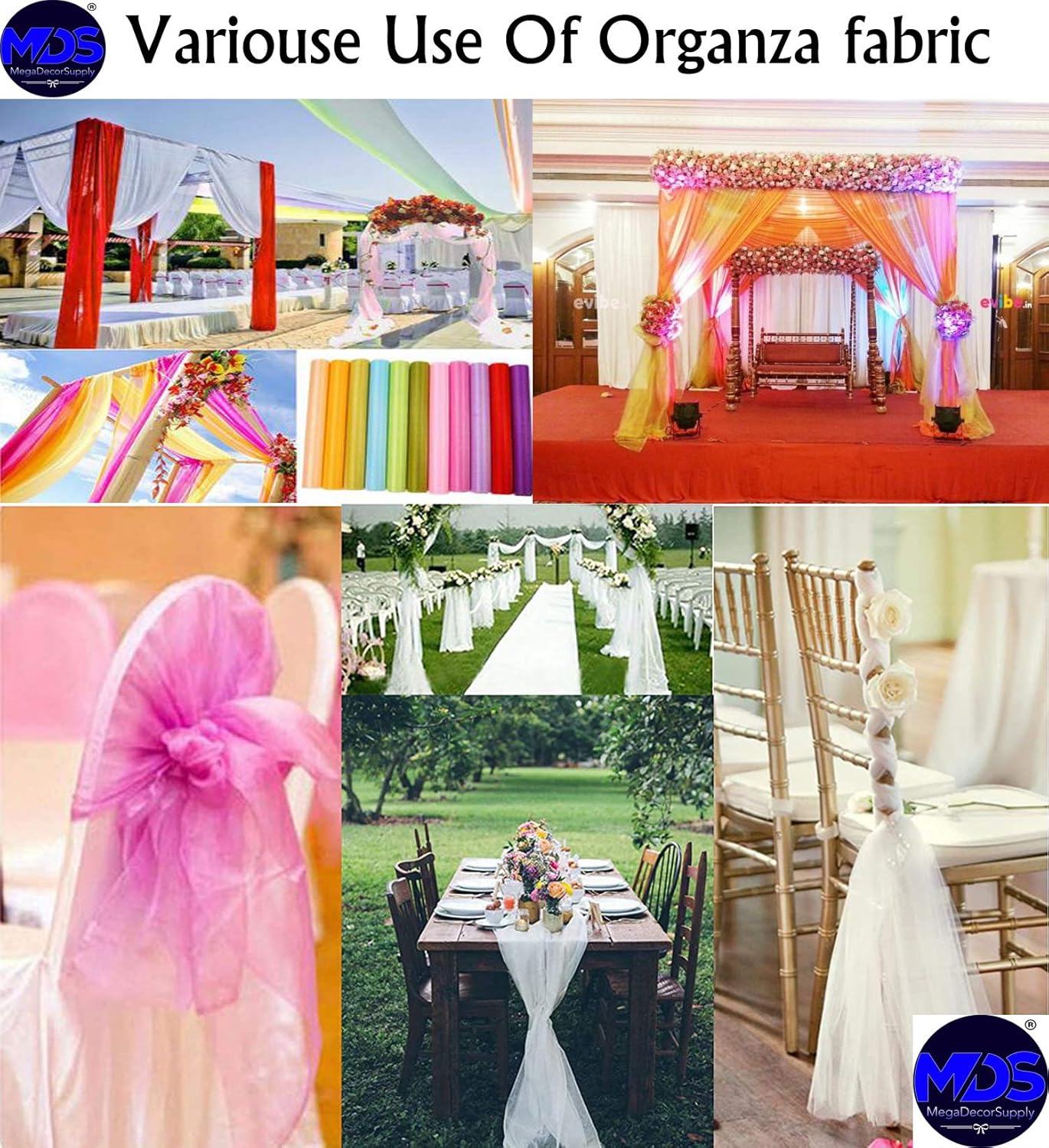 Paquete de 10 yardas de tela de organza transparente para vestidos de boda, moda, manualidades, decoraciones, seda brillante de 44 pulgadas, más de