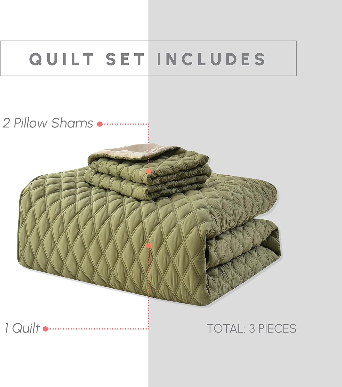 Elegant Comfort Juego de colcha reversible acolchada de 3 piezas con fundas de almohada, exquisitas costuras de diamante para todas las estaciones,