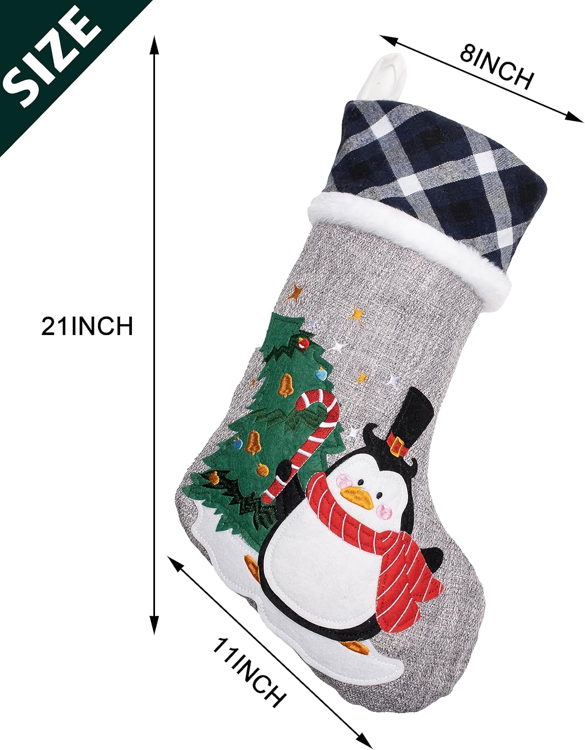 GEX Medias de Navidad personalizadas 2023 de 21 pulgadas, nombres bordados, de arpillera gris y azul, búfalo, piel sintética, lindo patrón para