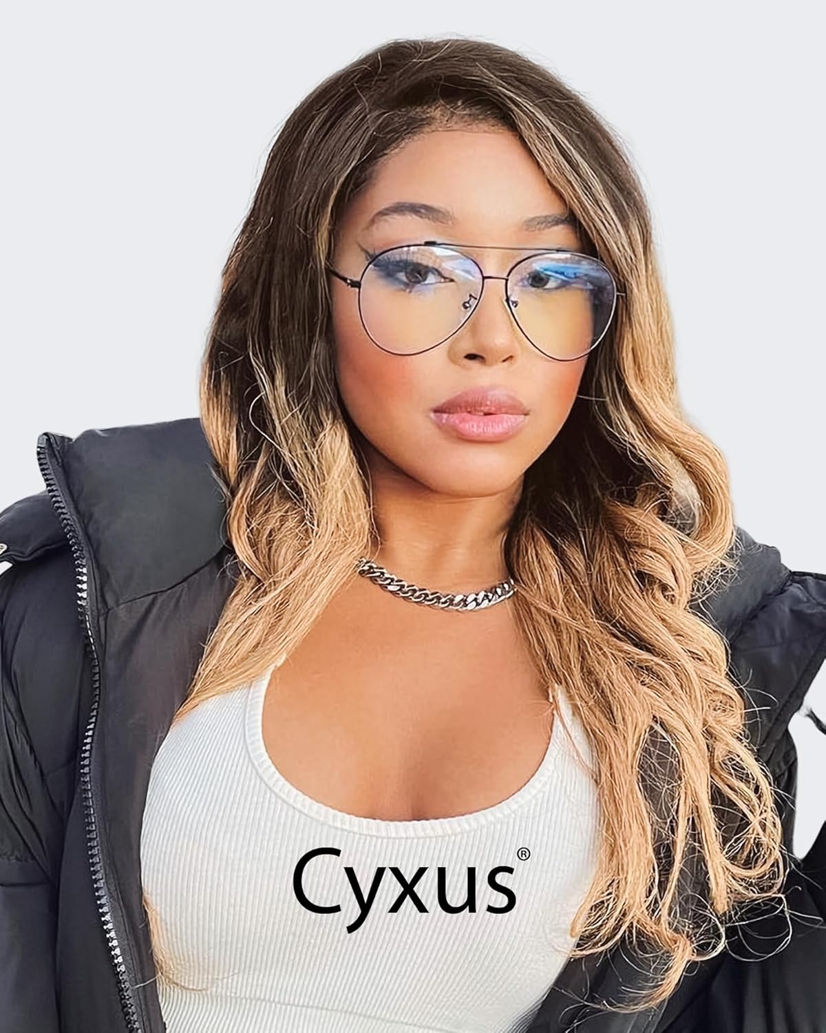 Cyxus Gafas de aviador elegantes con bloqueo de luz azul, gafas de computadora, antifatiga ocular, marco de metal