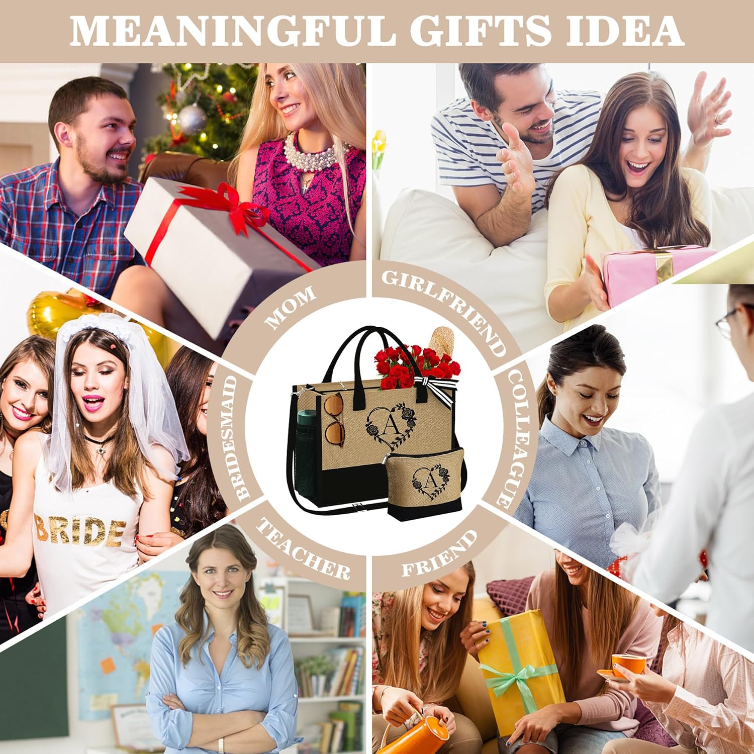 Bolsa de yute para la playa con cremallera, artículos esenciales de viaje para mujeres, amigas, mujeres, cumpleaños, damas de honor, regalos