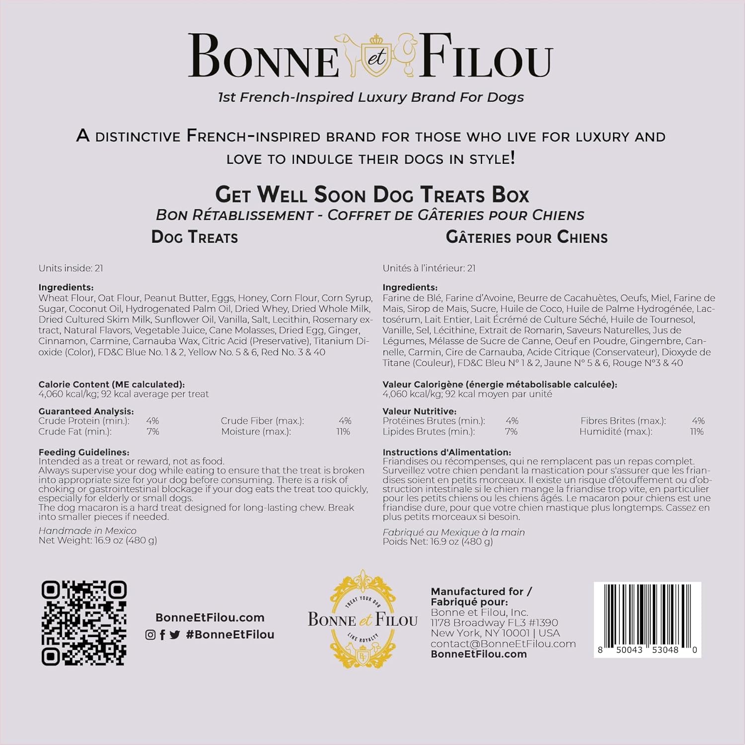Bonne et Filou – Caja de regalo de golosinas para perros con temática de Get Well Soon – Golosinas gourmet de lujo para perros, 21 golosinas