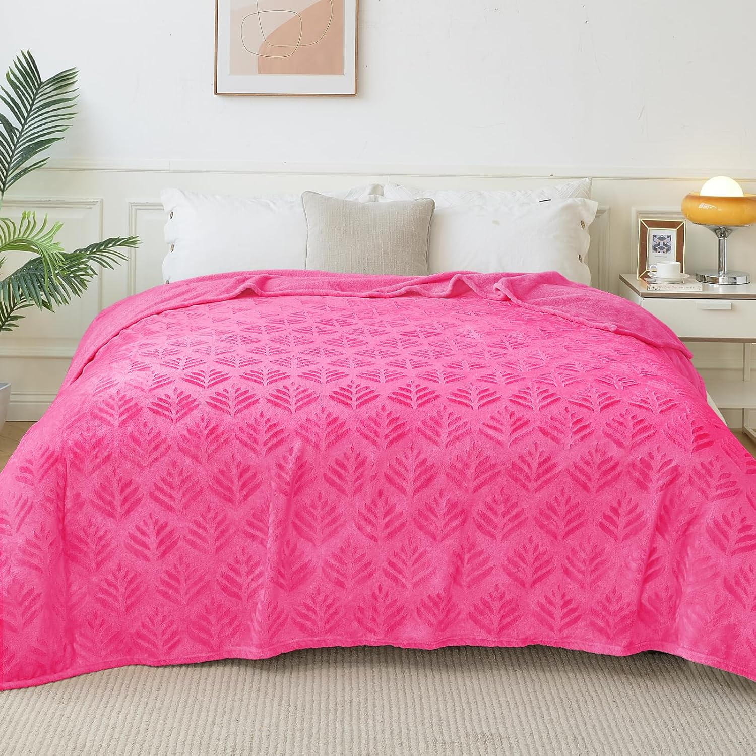 Exclusivo Mezcla Manta de vellón de tamaño Queen para cama, mantas súper suaves y acogedoras para uso durante todas las estaciones, patrón de hojas,