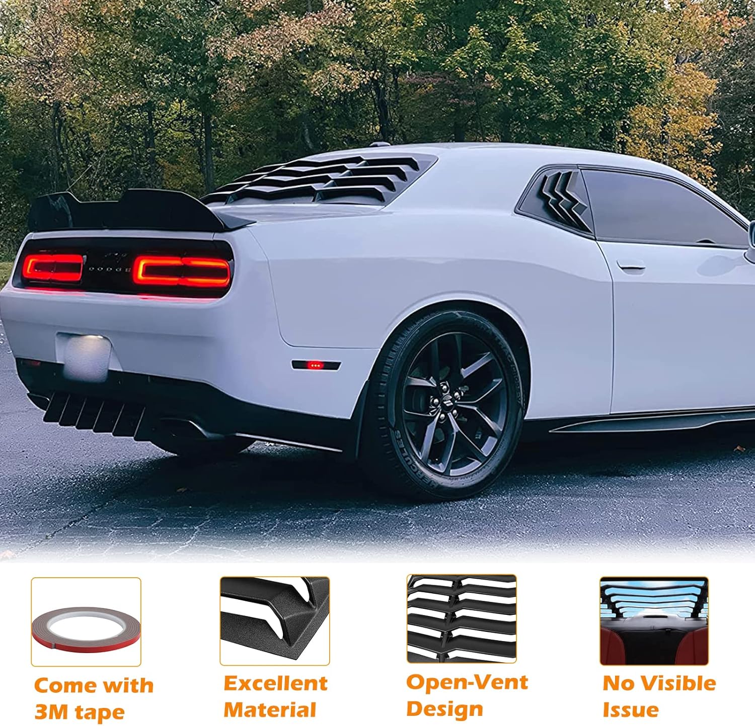 Juego de rejillas de ventana trasera y lateral para Dodge Challenger 2008-2023 para parabrisas en GT Lambo estilo ABS negro mate, ajuste