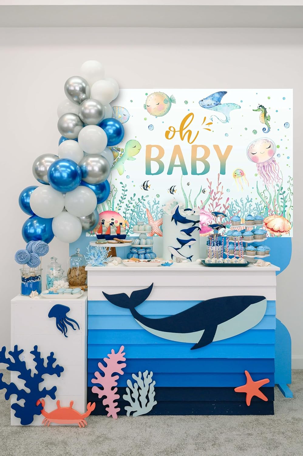 Avezano Fondo de baby shower bajo el mar, tortuga de vida marina oceánica Oh Baby Shower fondo de fiesta de mundo submarino para bebé recién nacido,