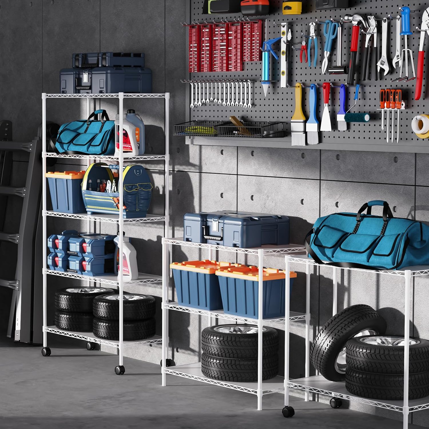 Estantería de alambre NSF de 5 niveles, 14 x 30 x 60 pulgadas, capacidad de 750 libras, estante de metal de almacenamiento ajustable con ruedaspatas