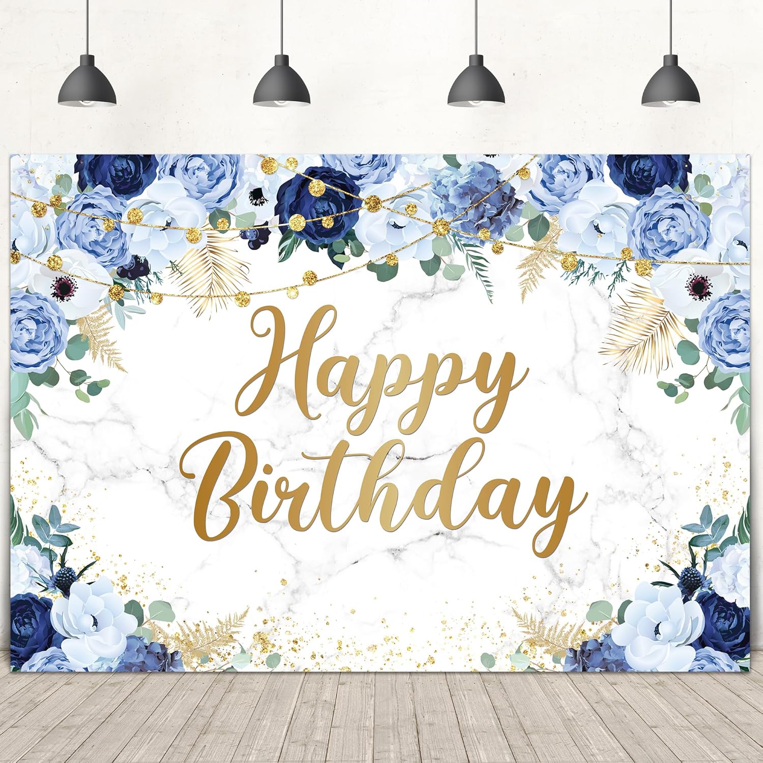 LIGHTINHOME Fondo de cumpleaños azul para mujer, 7 pulgadas de ancho x 5 pulgadas de alto, pancarta de feliz cumpleaños para niña, acuarela, floral,