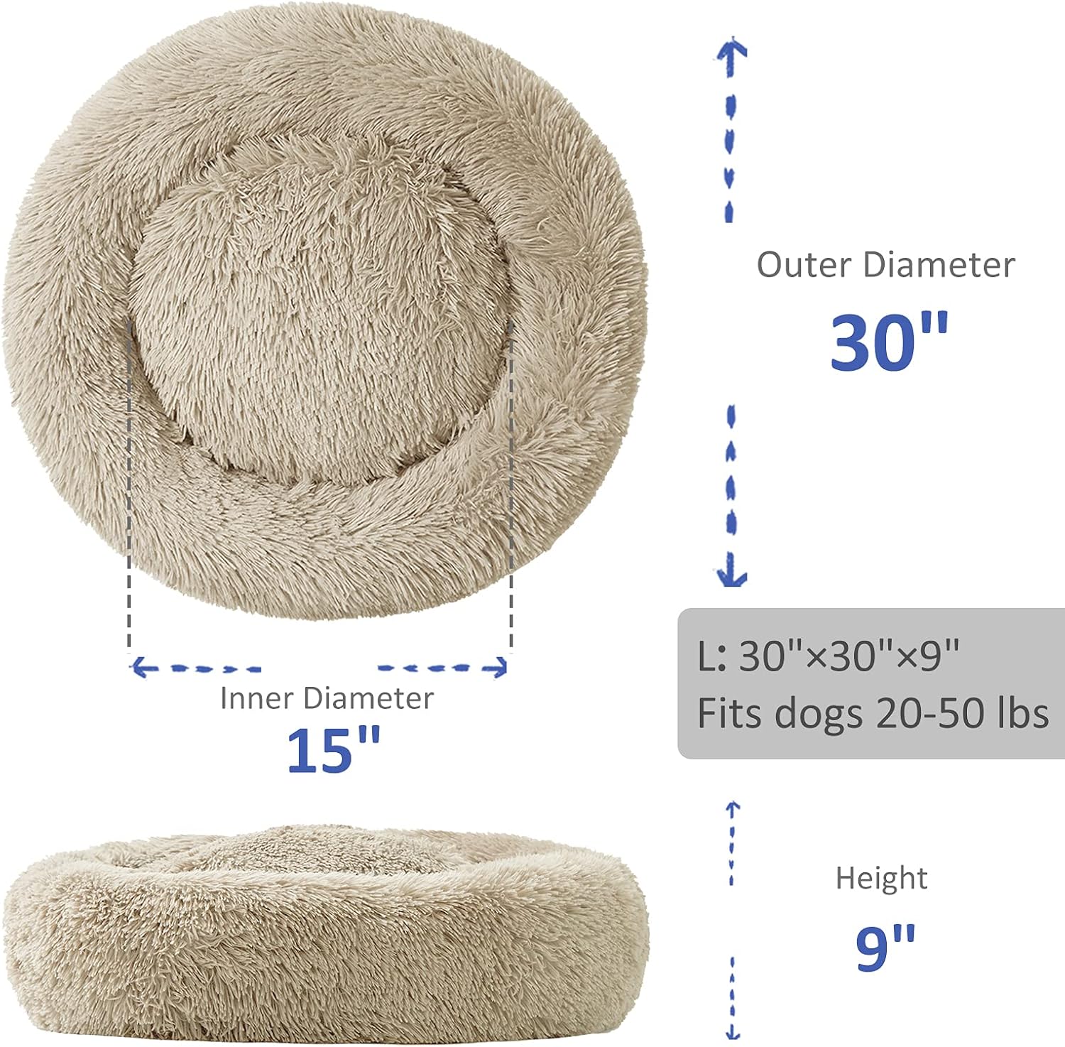 ANWA – Cama redonda para perro mediano, lavable, cama tipo dona para perro grande, cómoda, acogedora y relajante
