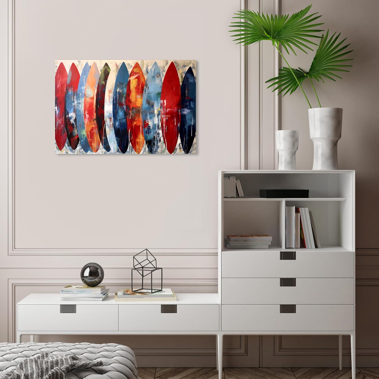 Wynwood Studio Sports and Teams – Lienzo decorativo contemporáneo envuelto, escaparate de tablas de surf, arte de pared para sala de estar,