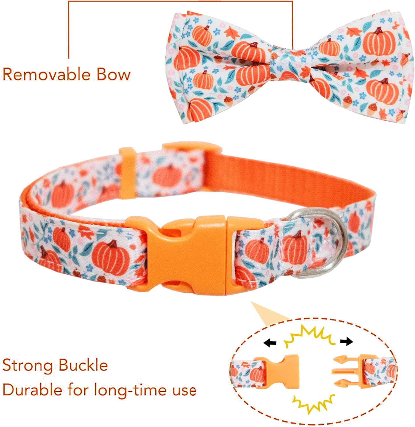Collar de calabaza de otoño para perro con pajarita, collar festivo de cosecha de otoño de Acción de Gracias para niños pequeños y niñas, mascotas