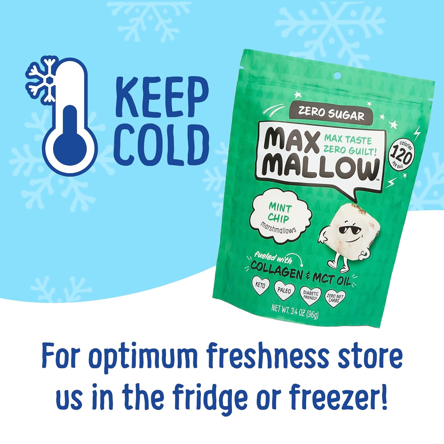 Know Brainer Max Mallow Mint Chip – Malvaviscos sin culpa y sin azúcar – Bajo en carbohidratos, cero grasas, sin gluten y cetogénico – Malvavisco
