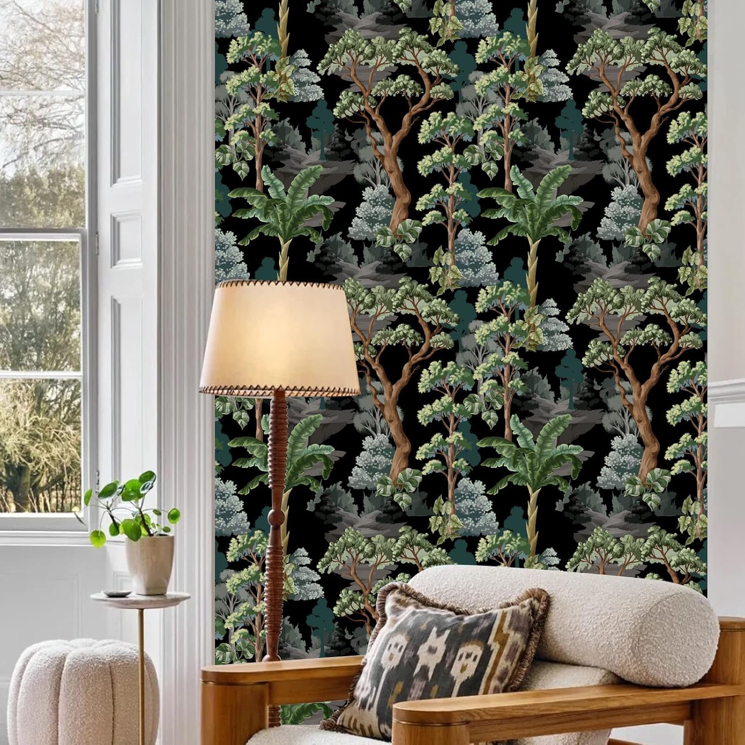 weiseni Papel tapiz floral negro para despegar y pegar, apto para inquilinos, autoadhesivo, temporal, extraíble, de 17.7 x 118 pulgadas, para