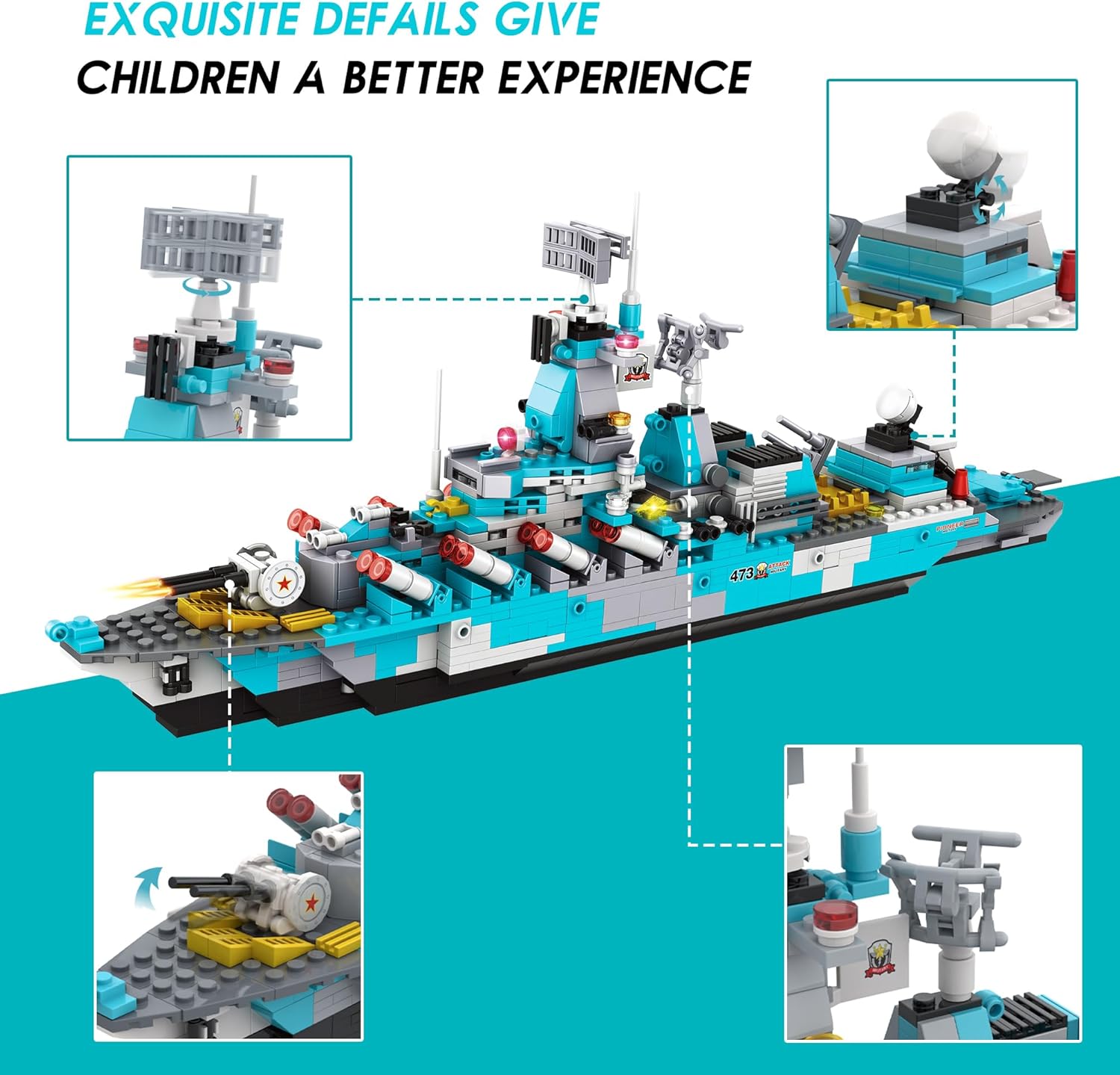 EP Battleship – Juego de construcción de juguete de juguete, construcción de 1293 piezas, 6 en 1, juguete de construcción de barco oceánico para