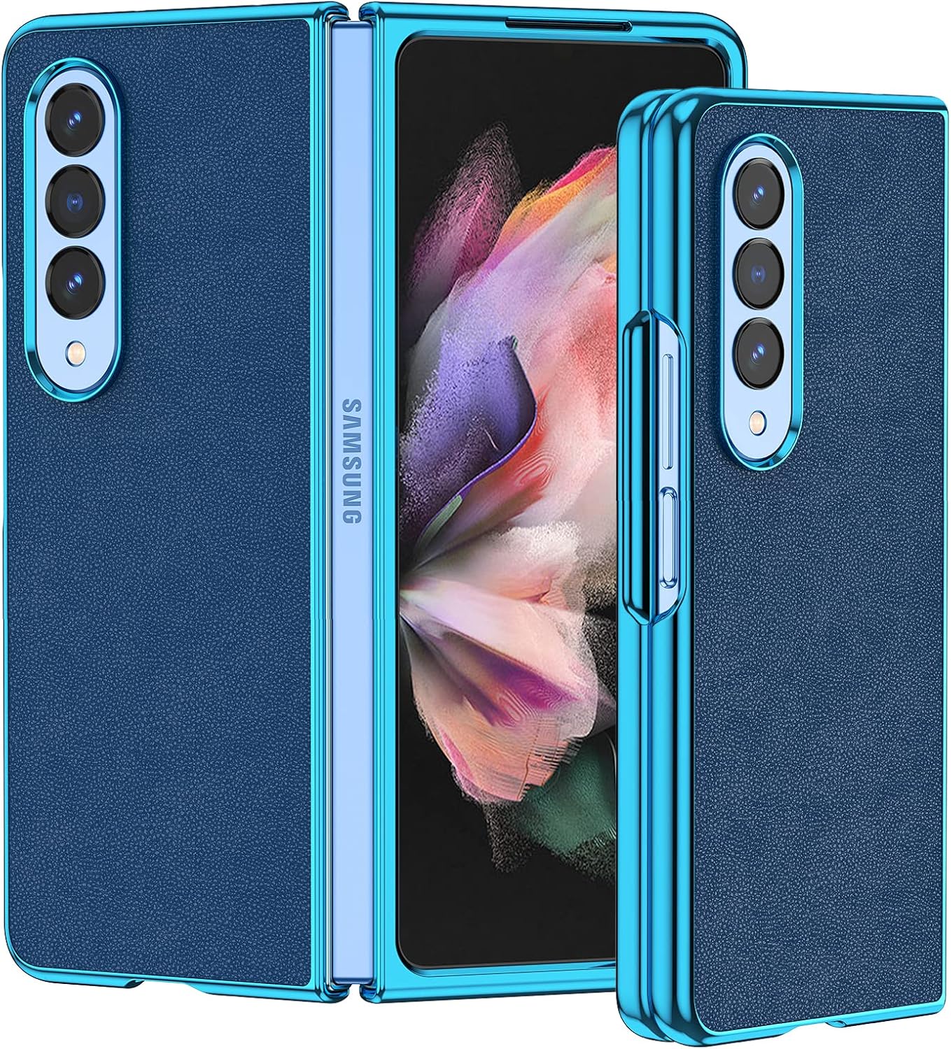 MILPROX Funda compatible con Galaxy Z Fold 4 2022, cubierta dura de cuero actualizada con borde galvanizado de lujo, ultrafino, a prueba de golpes,