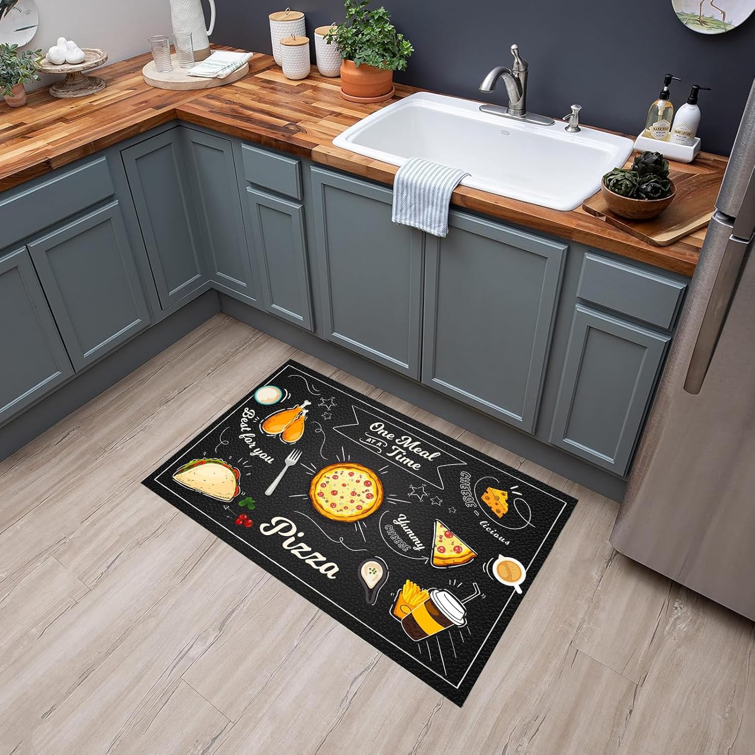 Alfombra lavable a máquina con temática de pizza de 2 x 3 pies, ultrafina, para sala de estar, alfombra moderna para dormitorio, comedor, oficina,