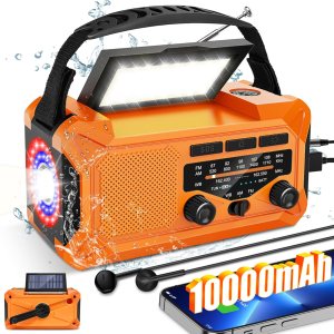 Radio meteorológica de emergencia de 10000 mAh con carga solar, manivela y carga tipo C, radio portátil AMFMNOAA, linterna LED, brújula de lámpara Radio meteorológica de emergencia de 10000 mAh con carga solar, manivela y carga tipo C, radio portátil AMFMNOAA, linterna LED, brújula de lámpara