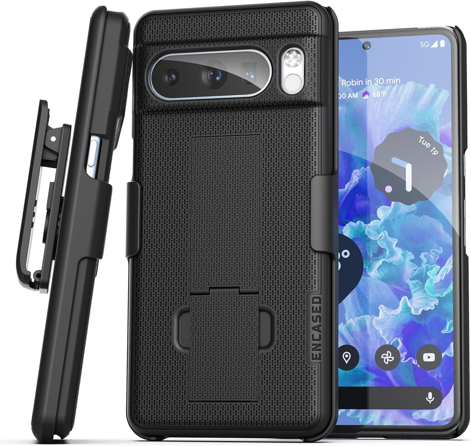 DuraClip – Funda para cinturón para Google Pixel 8 Pro con clip de funda y soporte para teléfono, color negro