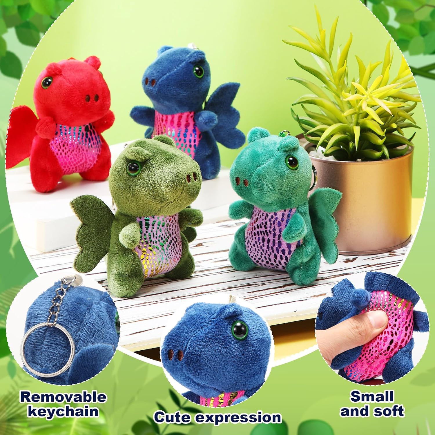12 piezas de animales de peluche de dragón a granel, lindo llavero de peluche de dinosaurio, adorable peluche de dragón para cumpleaños de niños