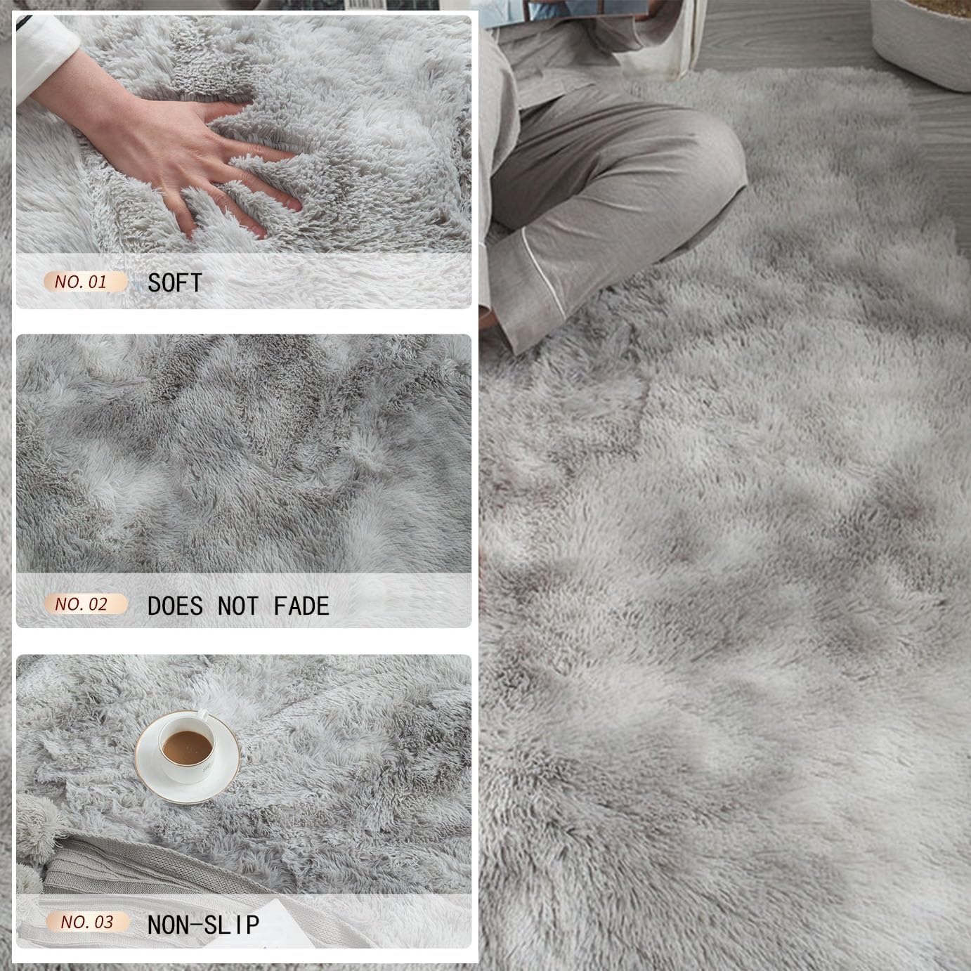 Alfombra esponjosa para dormitorio, alfombras peludas de teñido anudado, antideslizantes, de felpa, para niños, niñas, guardería, sala de estar,