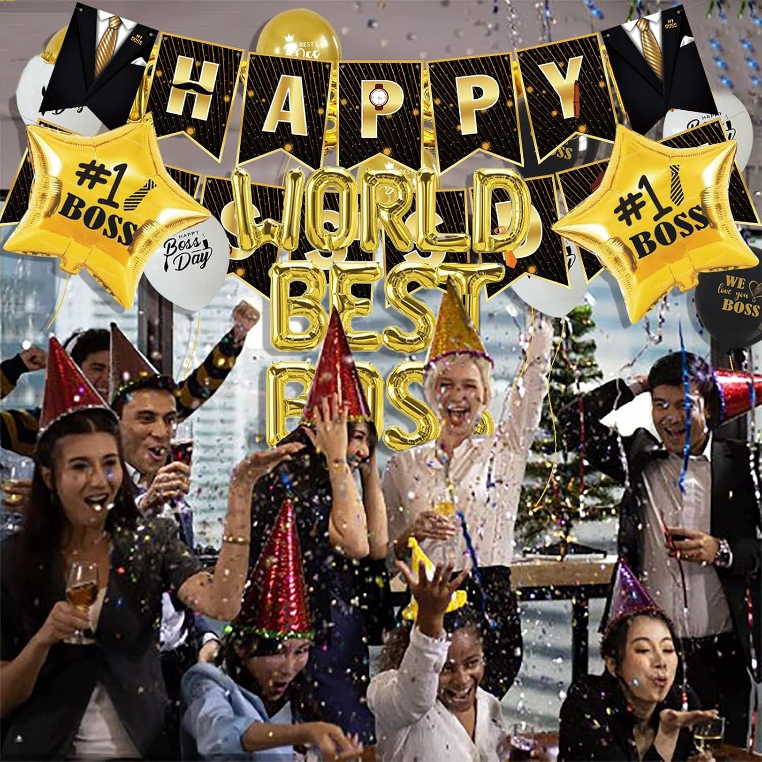 Cartel del día del jefe feliz suministros de decoración de fiesta, globos del mejor jefe del mundo, globos del día internacional del jefe,