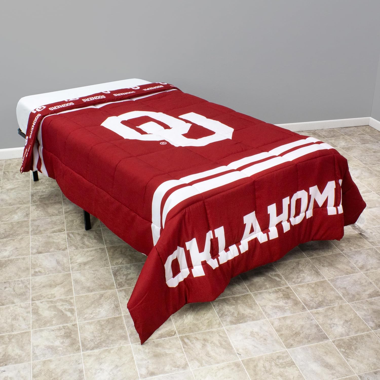 College Covers Everything Comfy Oklahoma Sooners – Edredón reversible con logotipo grande, suave y colorido, tamaño matrimonial