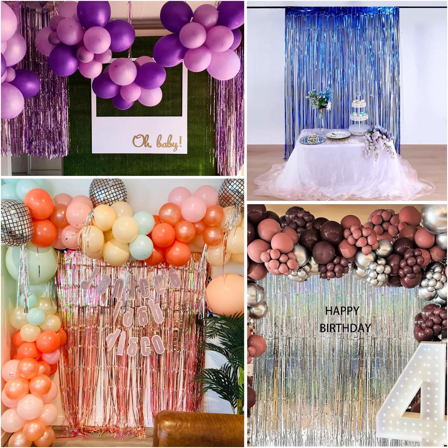 Paquete de 2 cortinas de flecos de papel de oropel rosa de 3.3 x 8.2 pies, cortinas de flecos de papel de oropel rosa para bodas, fiestas de