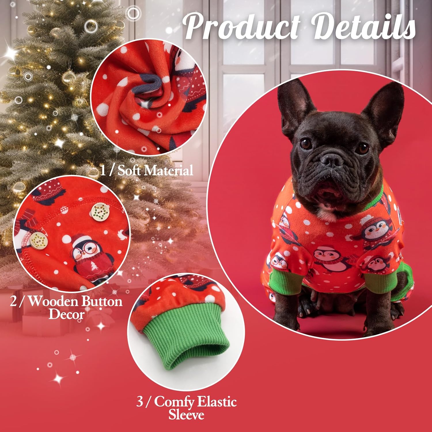 KYEESE Pijama de Navidad para perros de pingüino, pijamas para perros de Año Nuevo, pijamas de terciopelo suave para perros grandes