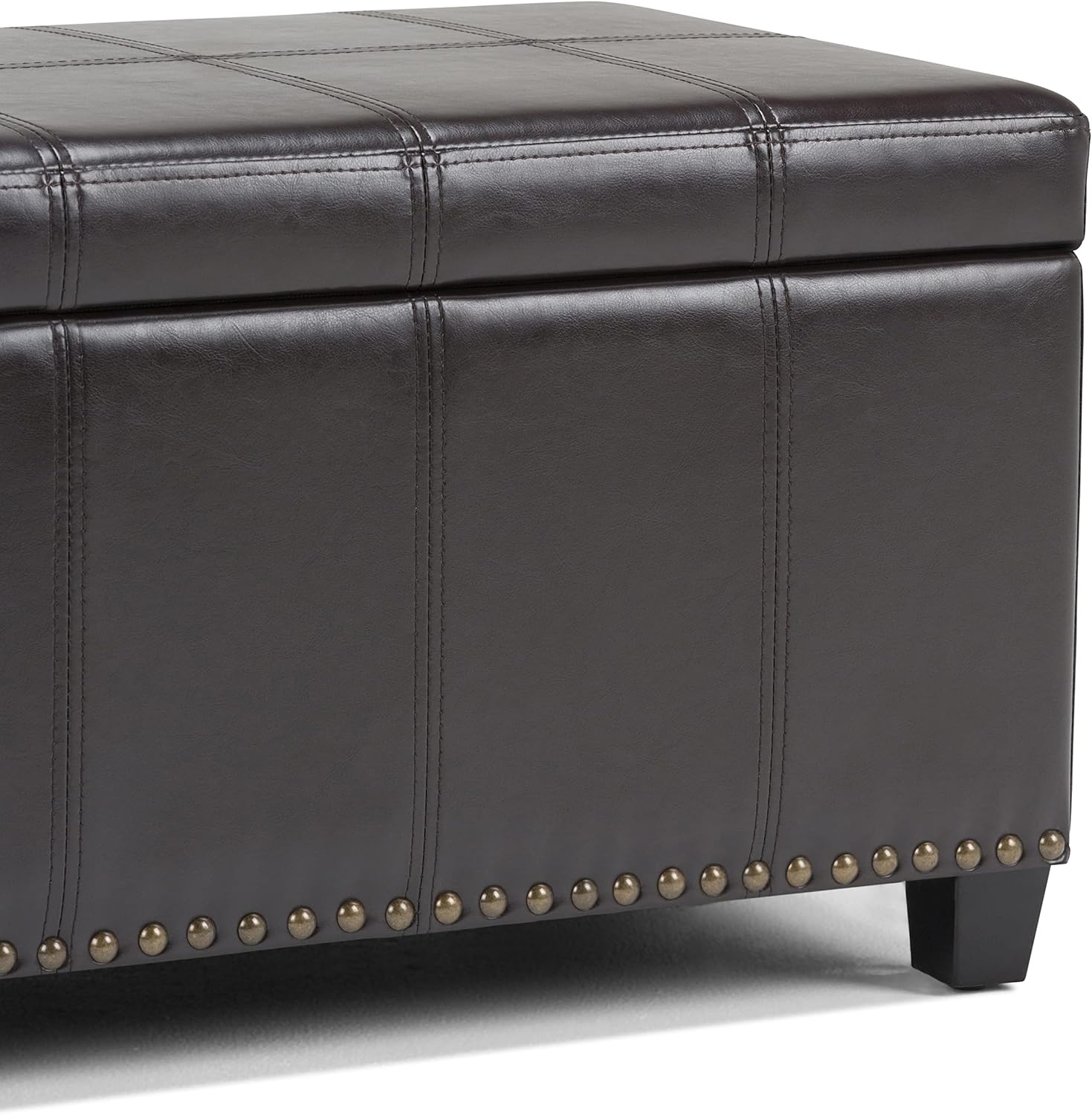 SIMPLIHOME Amelia – Banco otomano rectangular de transición de 33 pulgadas de ancho en curtidores, piel sintética vegana marrón, para sala de estar,