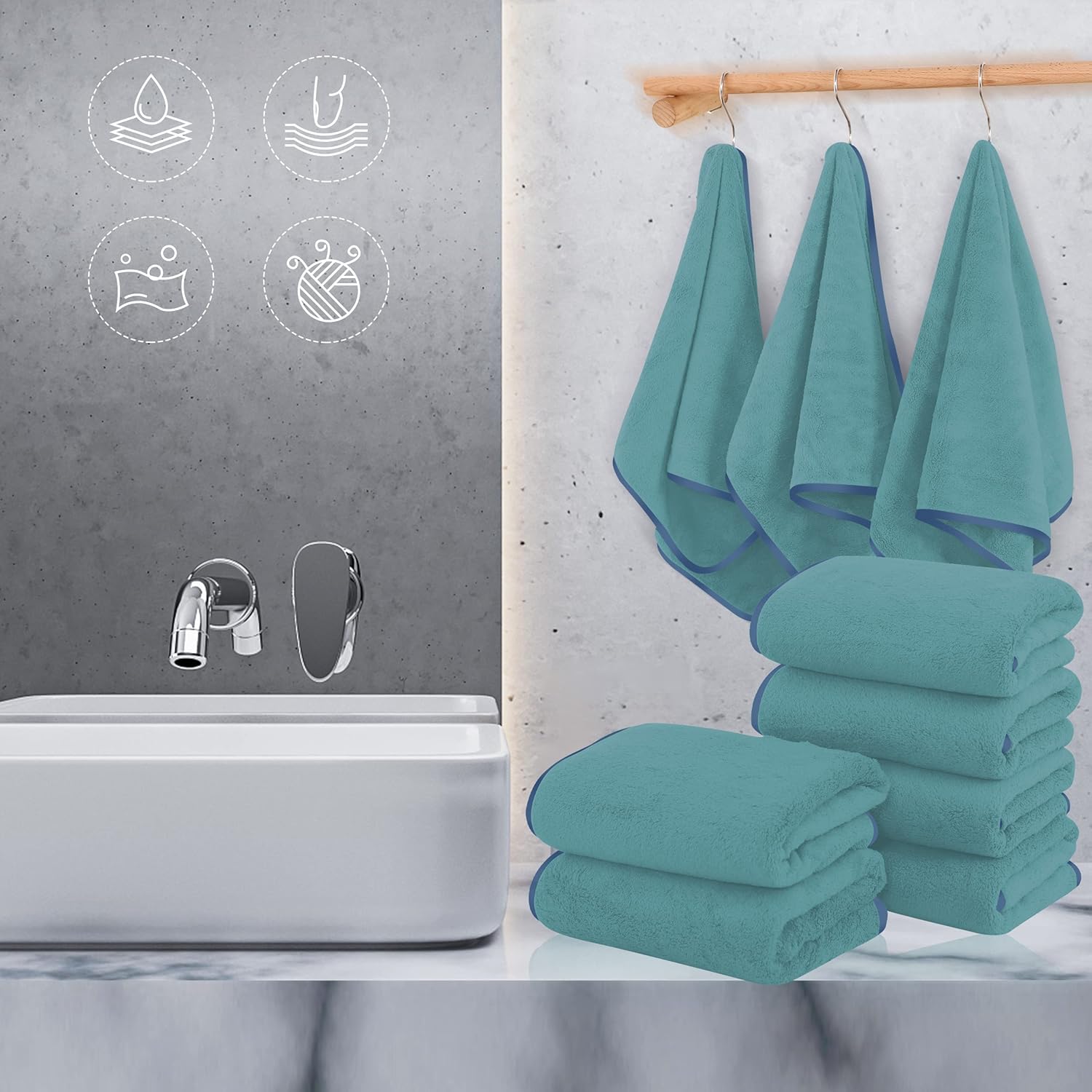 Toallas de mano para baño con dobladillo de seda, secado rápido, toalla absorbente de microfibra ultrasuave para baño, fitness, gimnasio, ducha,