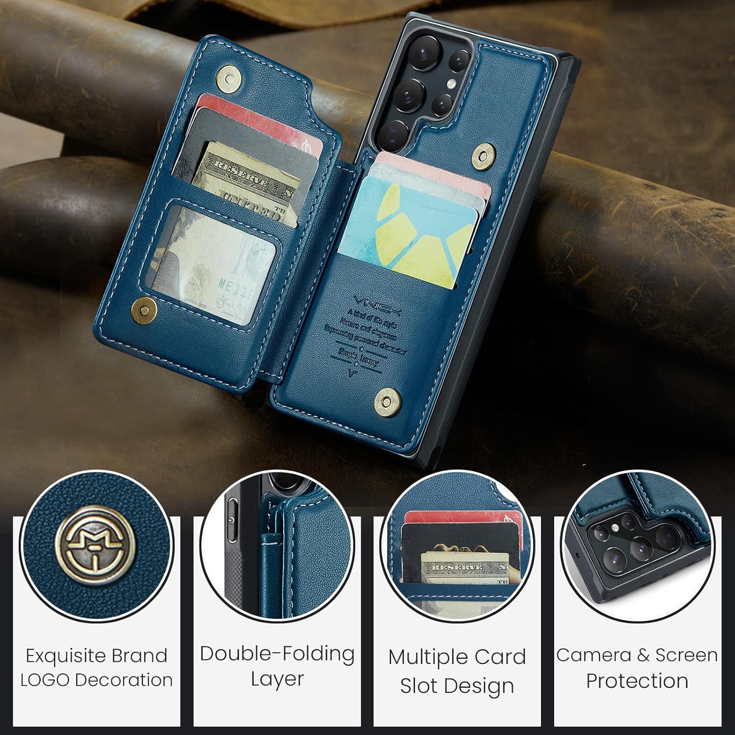 Vinich Funda tipo cartera para Samsung Galaxy S22 Ultra con tarjetero y ranuras de crédito con bloqueo RFID, función atril, a prueba de golpes, para