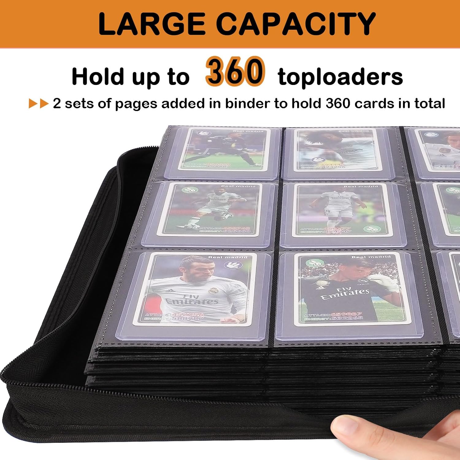 Toploader – Carpeta con capacidad para 360 cargadores superiores de 9 bolsillos para almacenamiento de tarjetas, bolsillos de doble cara para