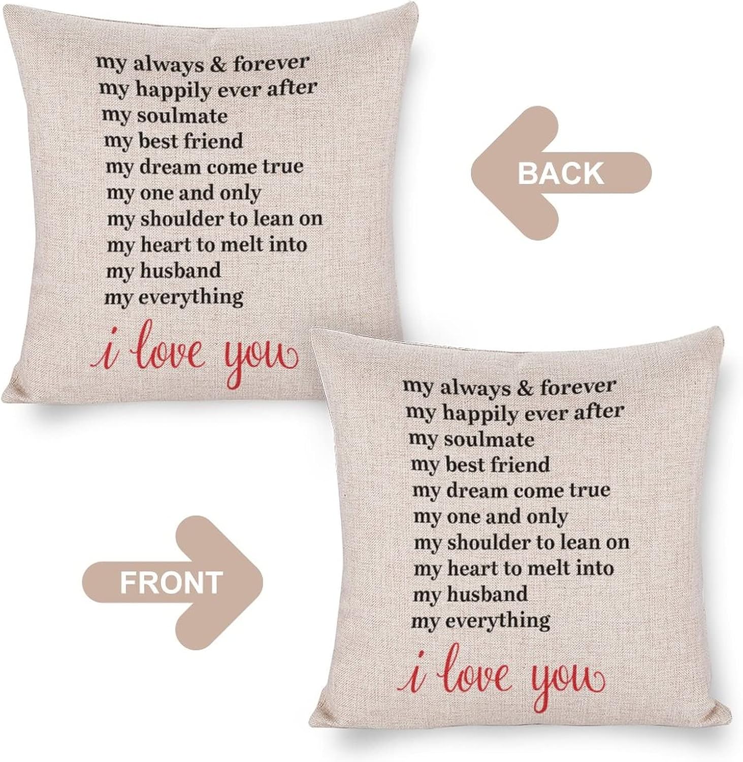 Funda de cojín con diseño de corazón de amor, My Always & Forever My Happily Ever After My Soulmate, funda de almohada decorativa de algodón y lino