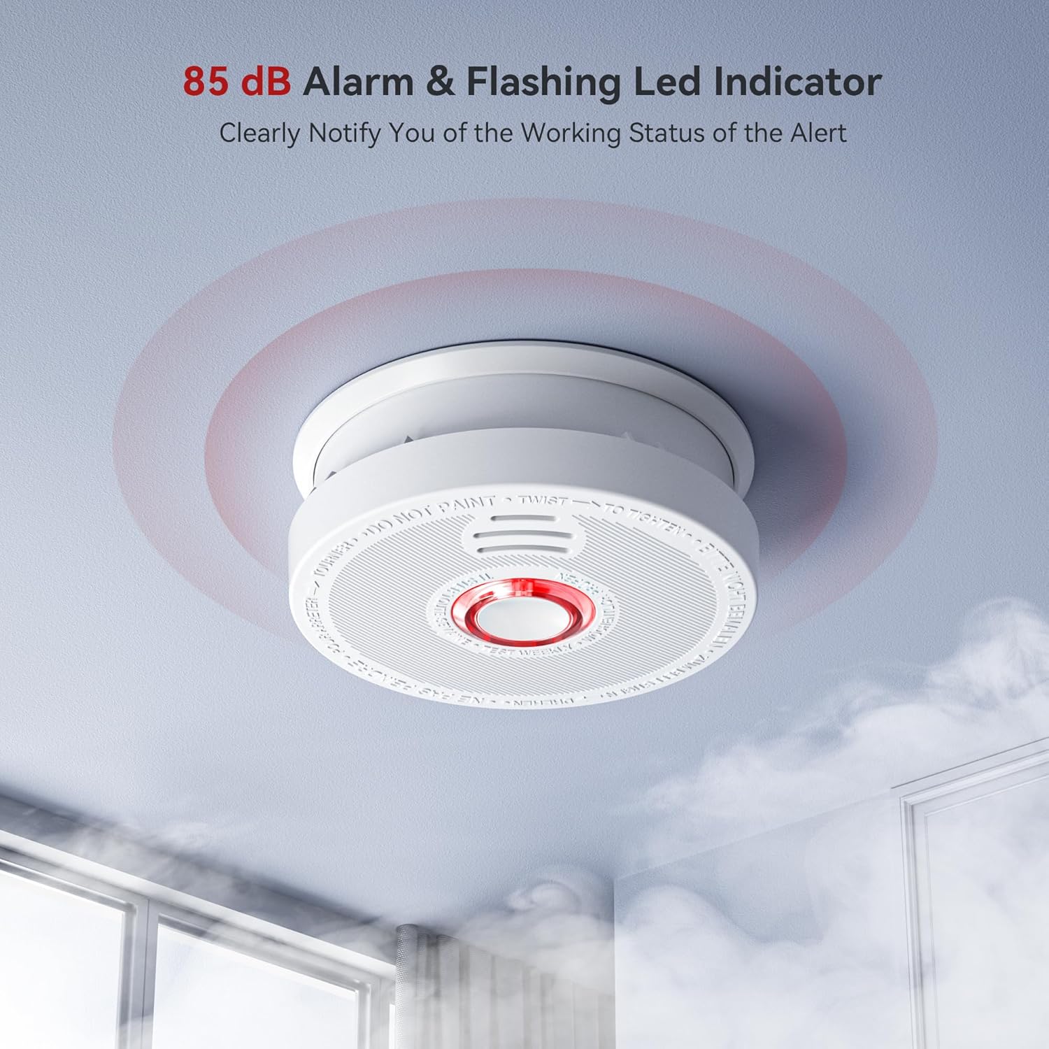 Detectores de humo con sensor fotoeléctrico, alarma de humo con botón de pruebasilencio y advertencia de batería baja, detectores de humo para el