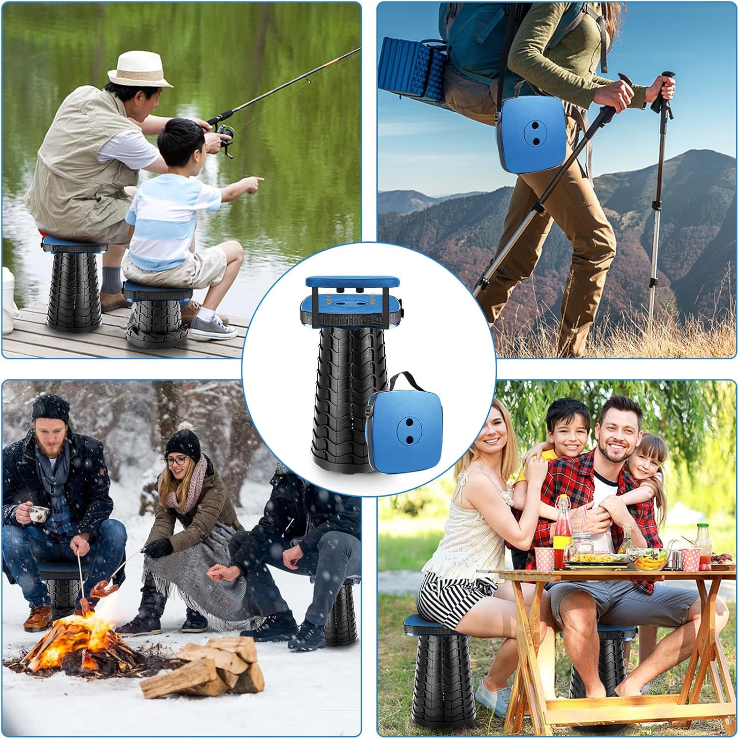 Taburete plegable para campamento, taburete portátil plegable cuadrado, taburete plegable con cojín de asiento elástico y bolsa de nailon ajustable,