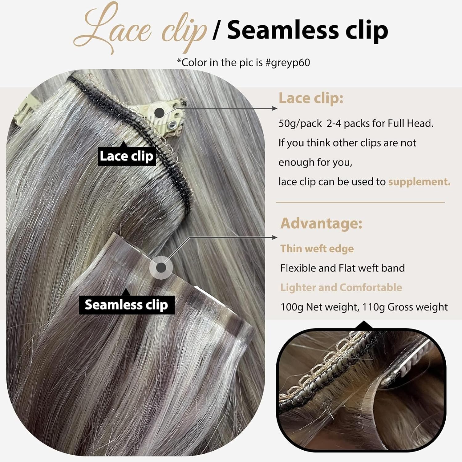 Full Shine Extensiones de cabello marrón degradado de color marrón claro a rubio, extensiones de cabello con clip sin costuras con trama de