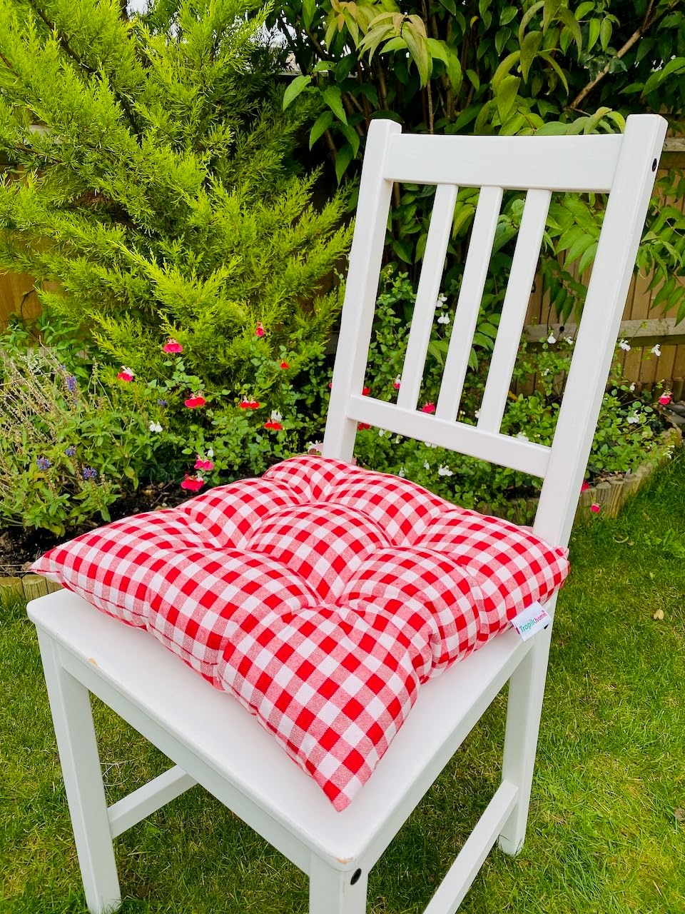 Almohadillas de asiento coloridas cojines de asiento para jardín, cocina, comedor, escritorio, cojines de piso (2 piezas de cojines de cuadros rojos