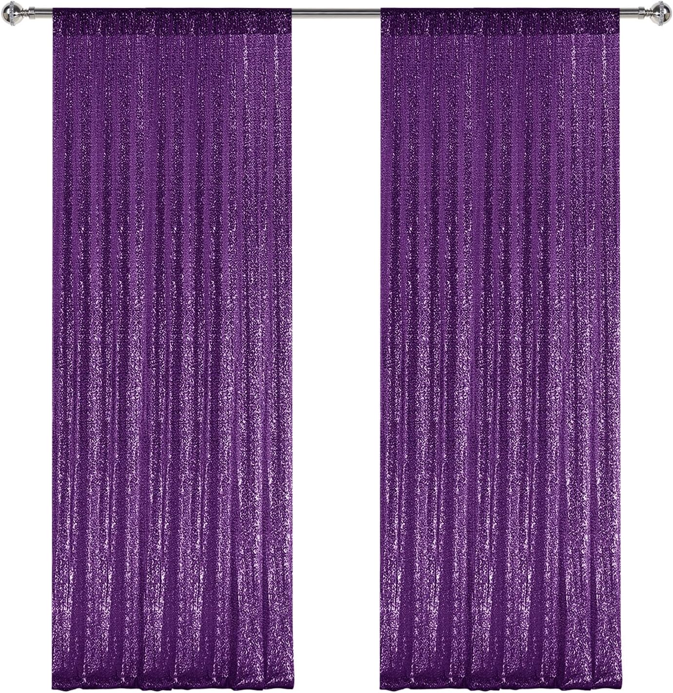 2 paneles de cortinas de fondo de lentejuelas moradas de 8 pies, fondo de tela con purpurina para decoración de Navidad, boda, fiesta