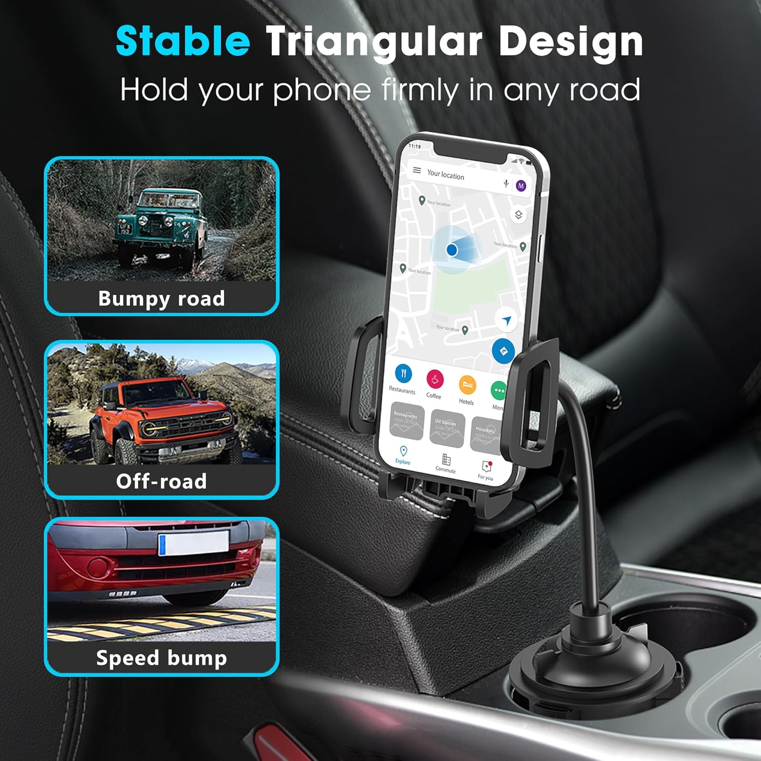 Portavasos para teléfono celular, soporte universal mejorado, ajustable, base expandible, adecuado para automóviles y camiones, compatible con