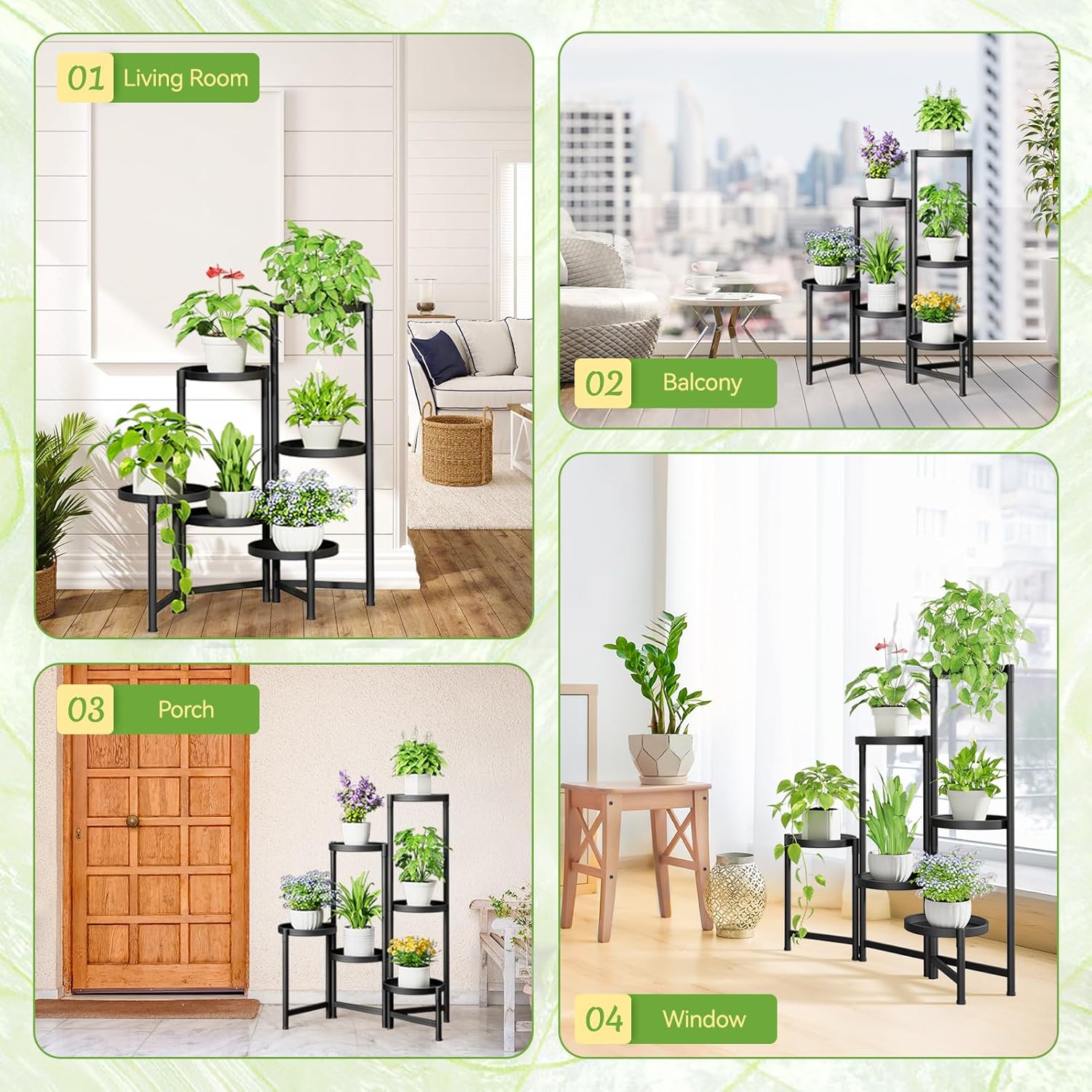 iDavosic.ly Soporte para plantas de 6 niveles para interiores, soporte de esquina de metal escalonado para plantas al aire libre para múltiples