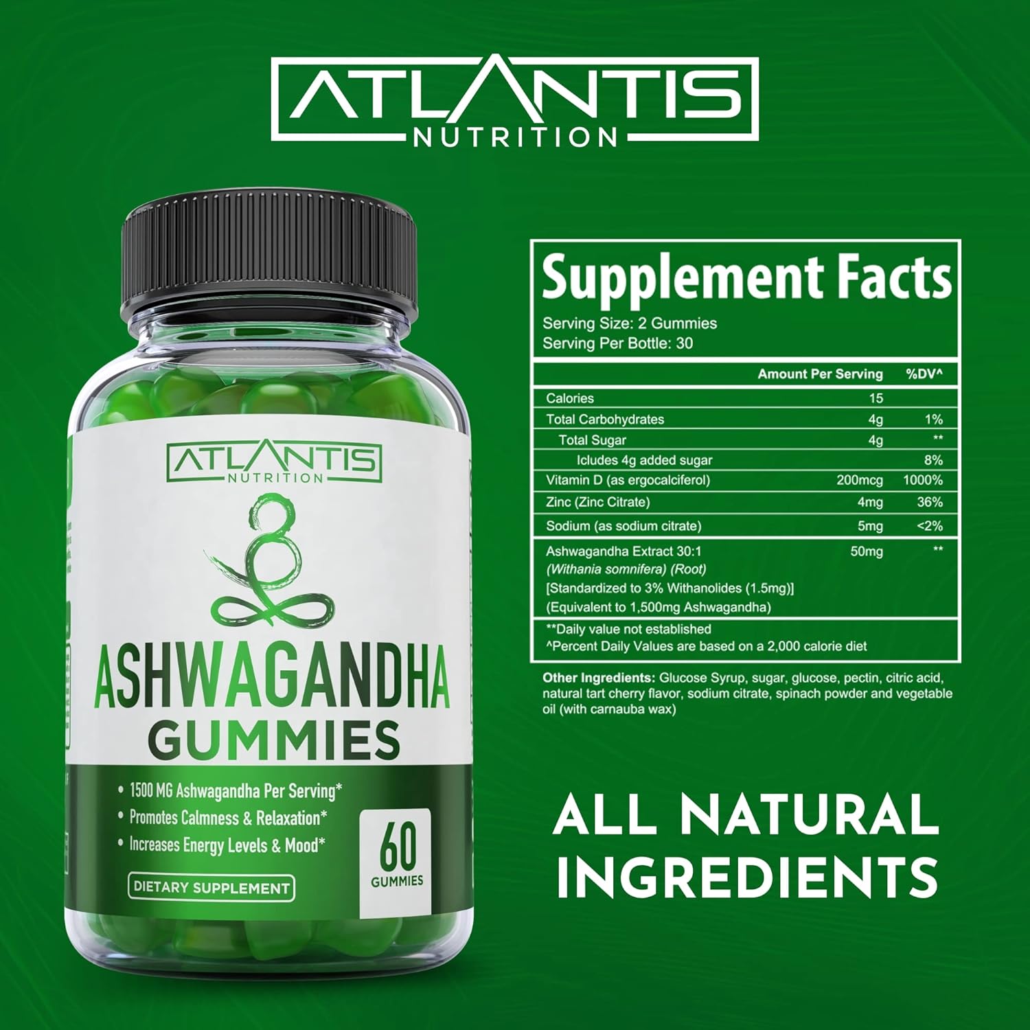 Atlantis Nutrition Paquete de 2 potenciadores de testosterona (120 gomitas) + Ashwagandha 60 gomitas