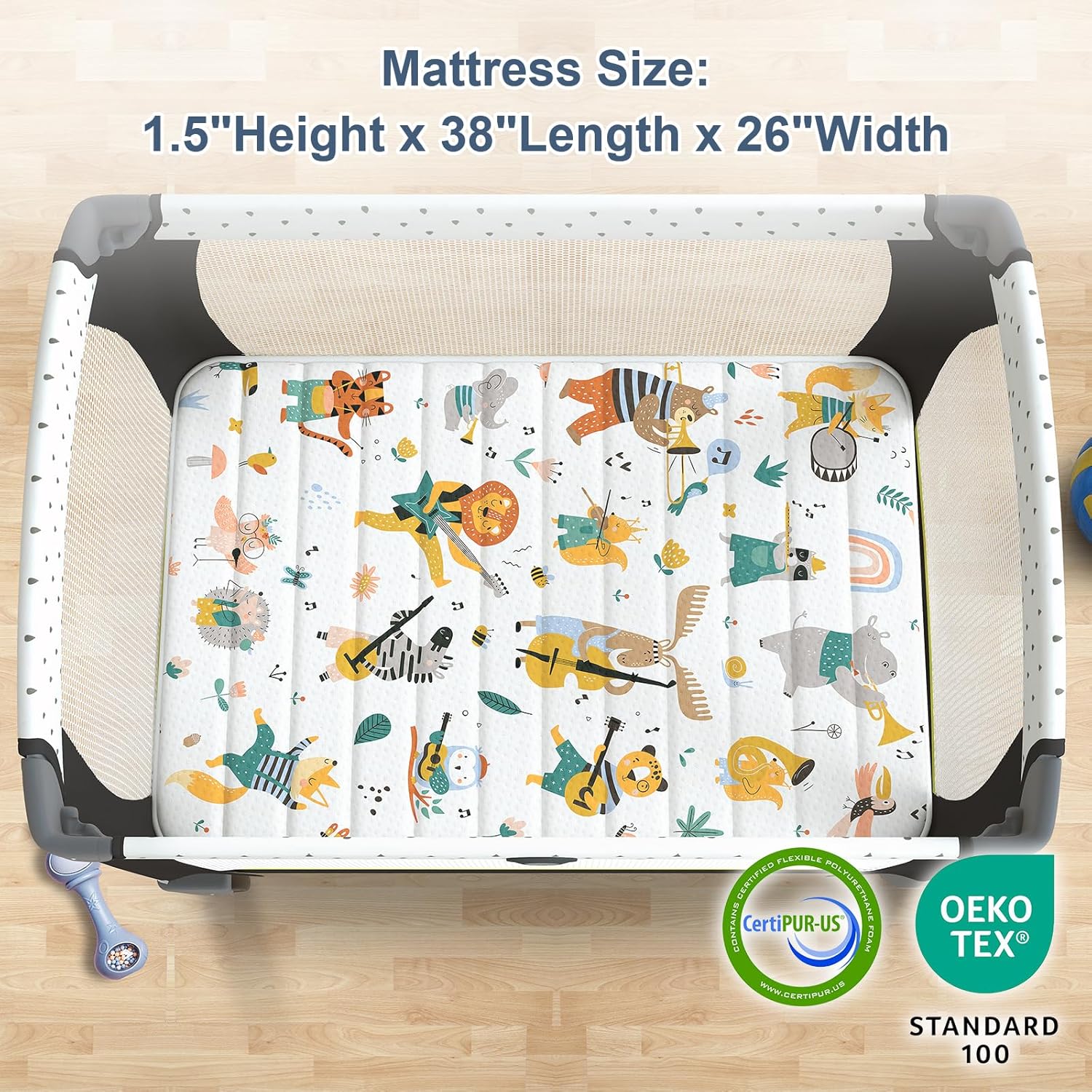 Pack n Play – Colchón acolchado y ajustado, 38 x 26 pulgadas, suave y portátil, para niños pequeños, refuerzo de bordes sin huecos, paquete y juego