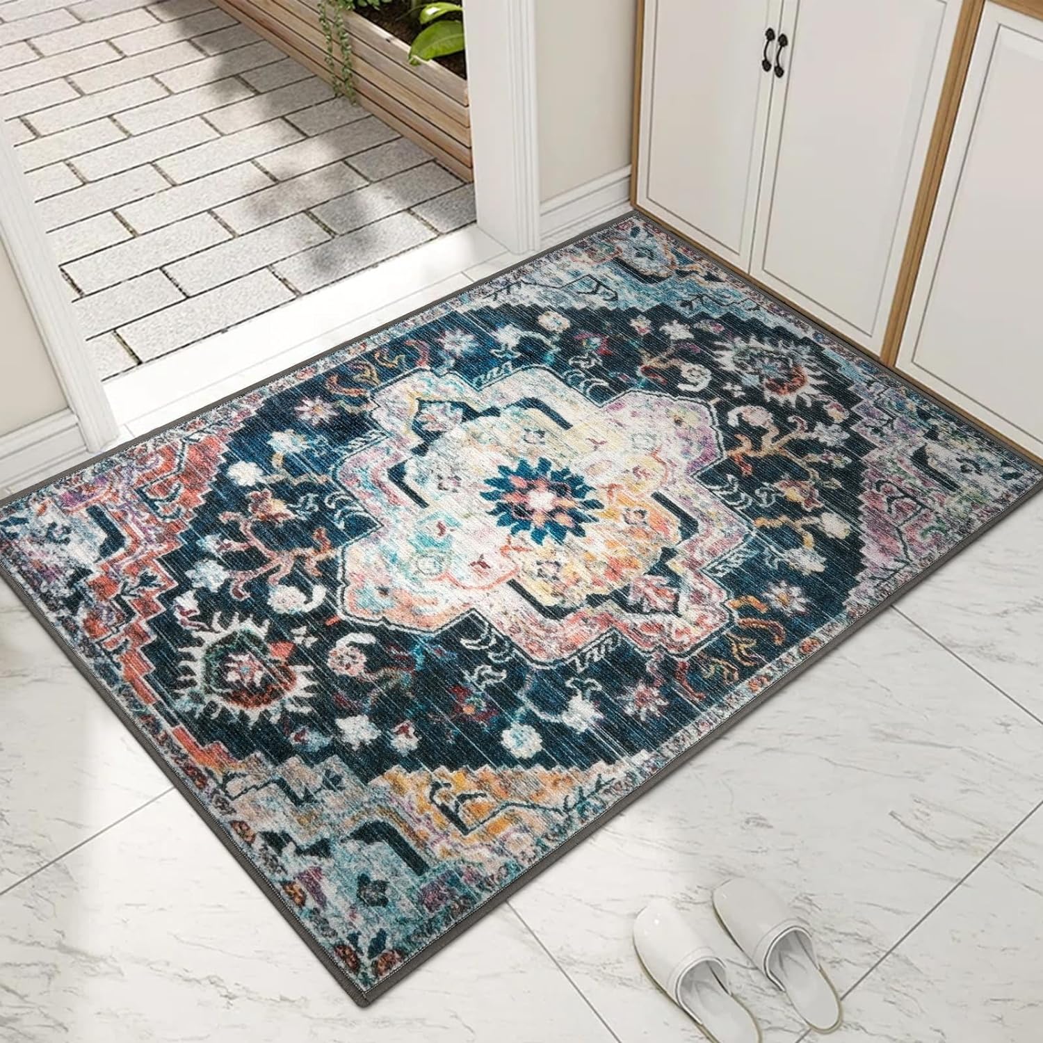 Collive Tapete retro para puerta de interior, antideslizante, lavable, tamaño grande, absorbe rápidamente, tapete de bienvenida de pelo bajo,