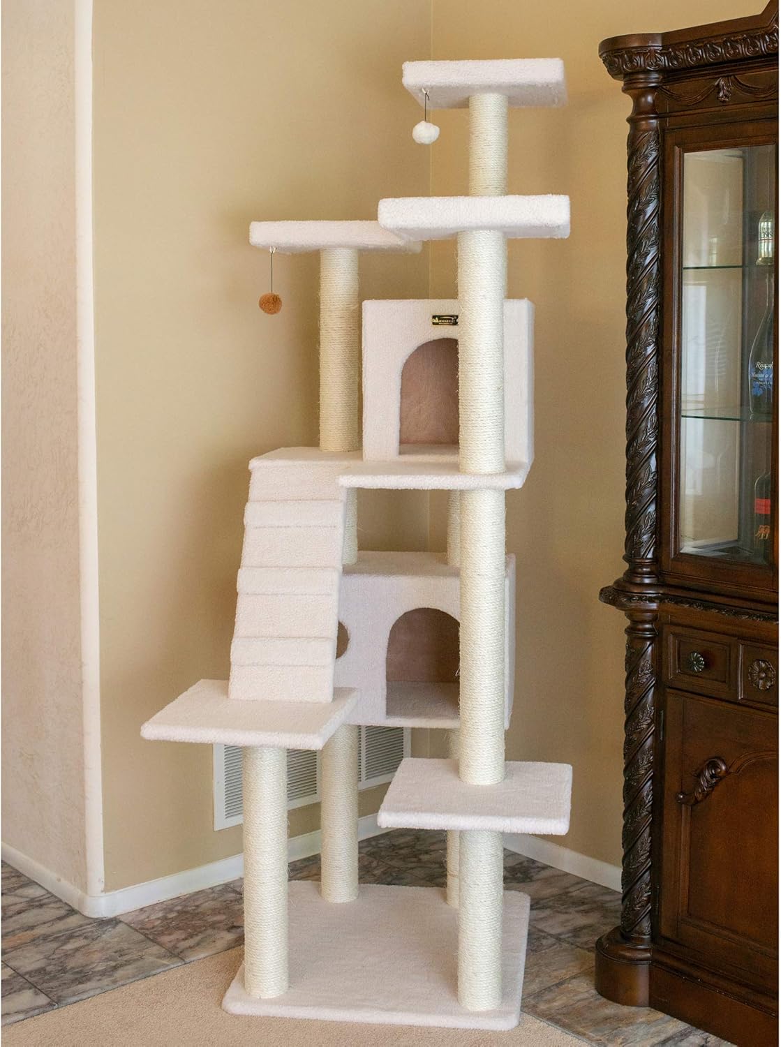 Armarkat Mueble en forma de condominio de árbol para gatos, 75 pulgadas de alto y más, Ivory