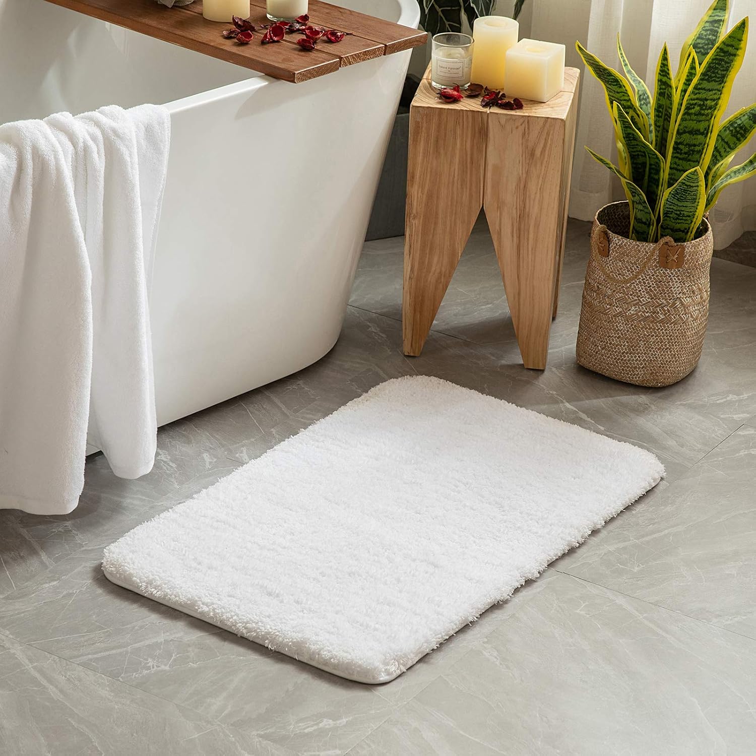 MIULEE – Juego de 2 tapetes de baño antideslizantes y peludos de microfibra de felpa suave, extragruesos y absorbentes, para bañera y ducha, lavable