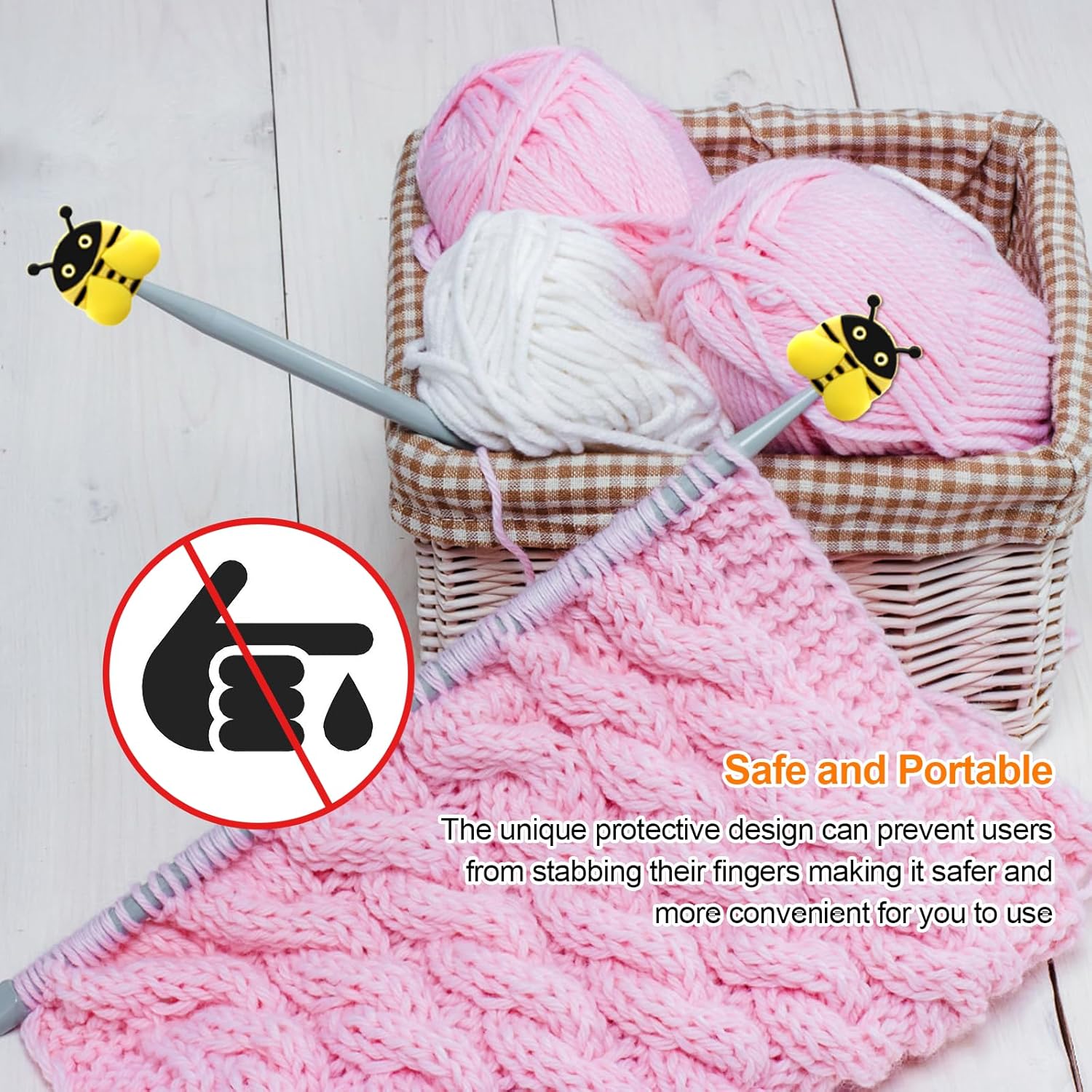 6 tapones para agujas de tejer, lindos tapones de aguja de abeja, accesorios de punto de protección de aguja de EE. UU. 1.5 (0.098 in) a EE. UU. 15