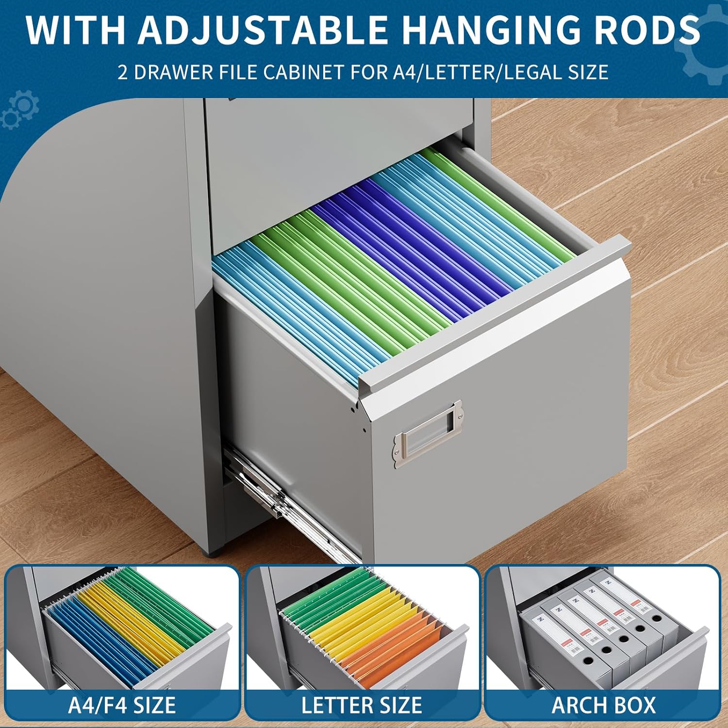 Archivador de 2 cajones, archivador vertical de 16.3 pulgadas de profundidad con cerradura, archivador de metal para oficina en casa, 2 cajones de