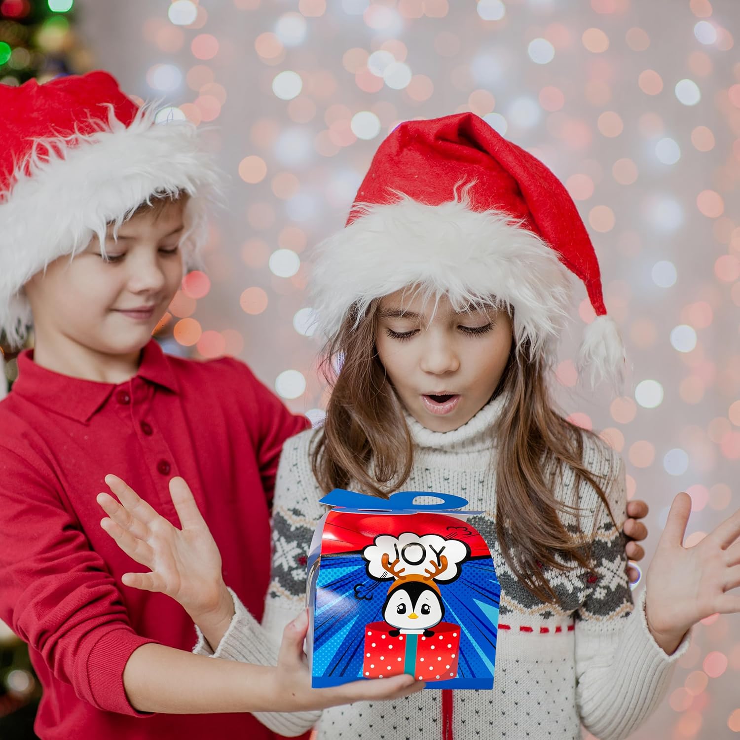 easykart labels 24 cajas de regalo de Navidad con lazo, cajas de Navidad 3D, cajas de regalo de cartón de Papá Noel para niños, suministros de